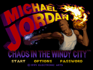 Michael Jordan Chaos in the Windy City title screen for Super Nintendo